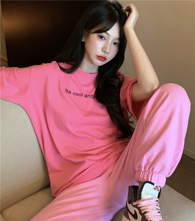 

2021 New spring summer holiday style letter printing short harvest pink top t-shirts of women femme shirt (r98166) 1OAA