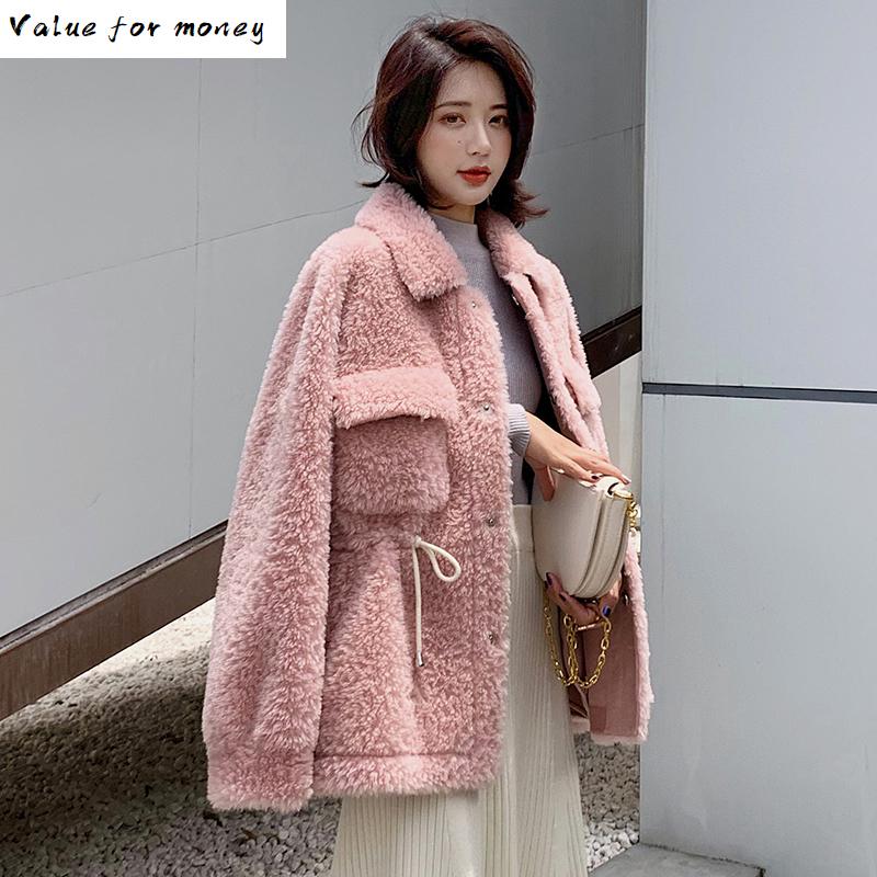 

Wool 100% Jacket Real Fur Coat Korean Sheep Shearling Autumn Winter Coat Women Clothes 2021 Women Tops Abrigo Mujer B19F22196, Pink