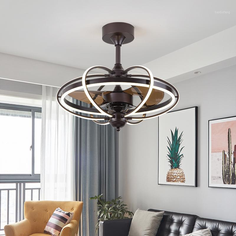 

American Frequency Conversion Fan Lamp Restaurant Living Room Silent Belt Lamp Suspender LED Built-in Fan Leaf Household Suspend1