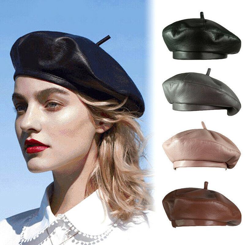 

Trendy Beret Cap Fashion Girls Casual Black PU Leather Beret Artist Warm Hat for Women Autumn Winter Retro Bonnet Beanie Hot
