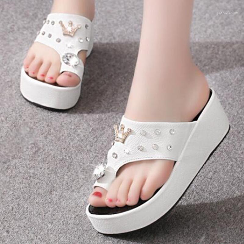

Fashion Rhinestone Women Slippers Casual Toe Foot Sandal Women Shoes Comfy Platform Wedge slippers sandalia feminina xx1831, Black