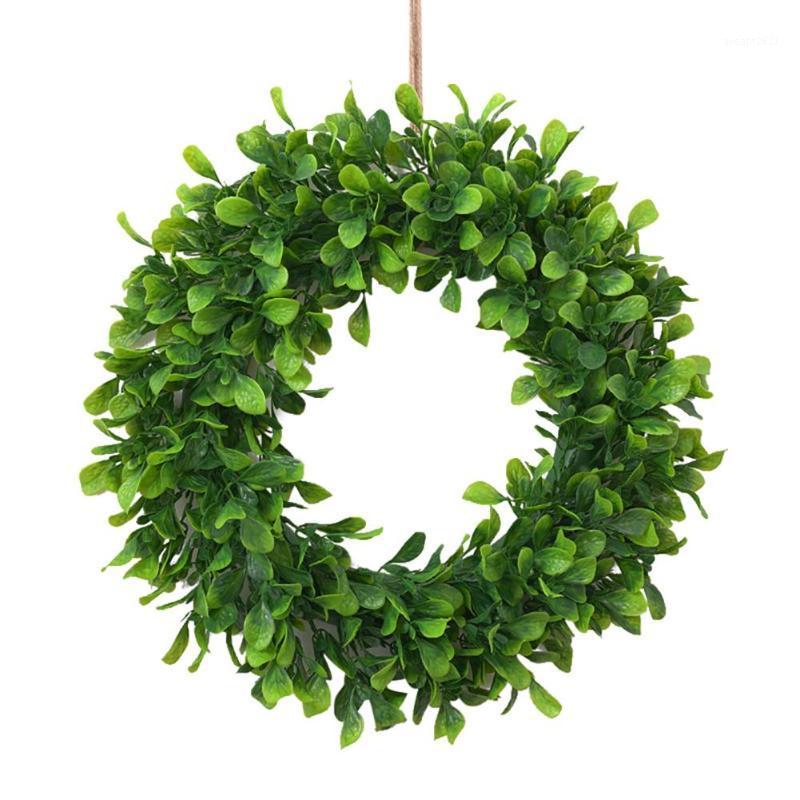 

Artificial Green Leaves Grass Wreath Hanging Boxwood Grass Wreath for Home Decoration1, As pic