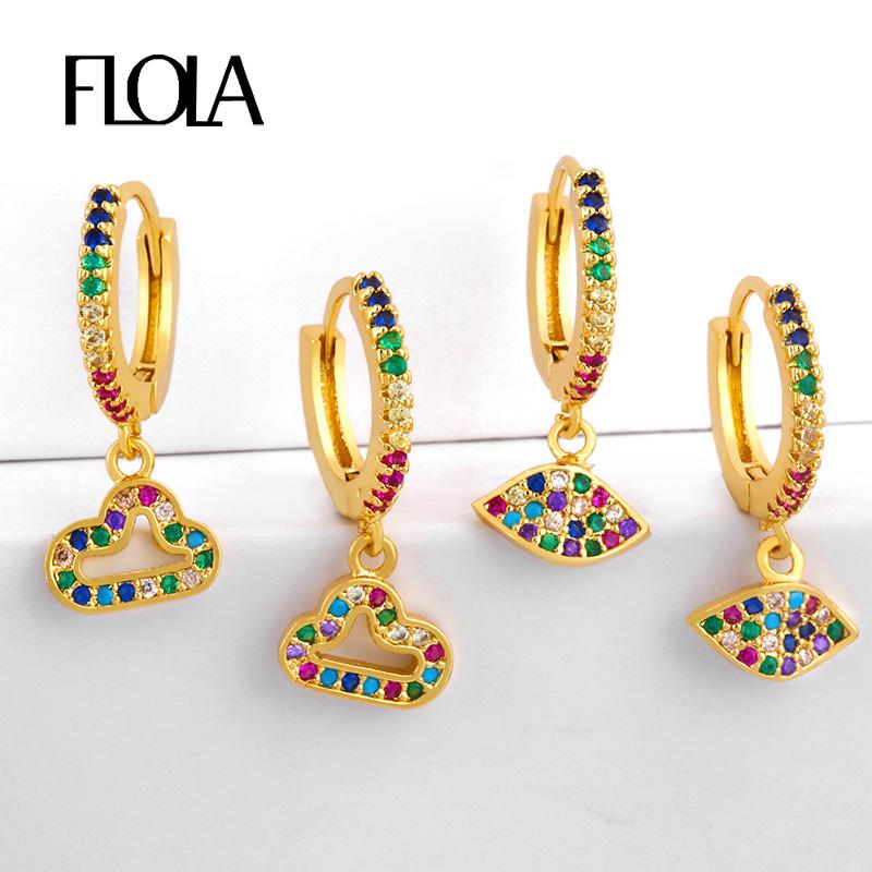 

FLOLA Rainbow Small Eye Earring Woman Cubic Zirconia Cloud Earring Fashion Jewelry Rainbow CZ pendientes pequenos ersr88