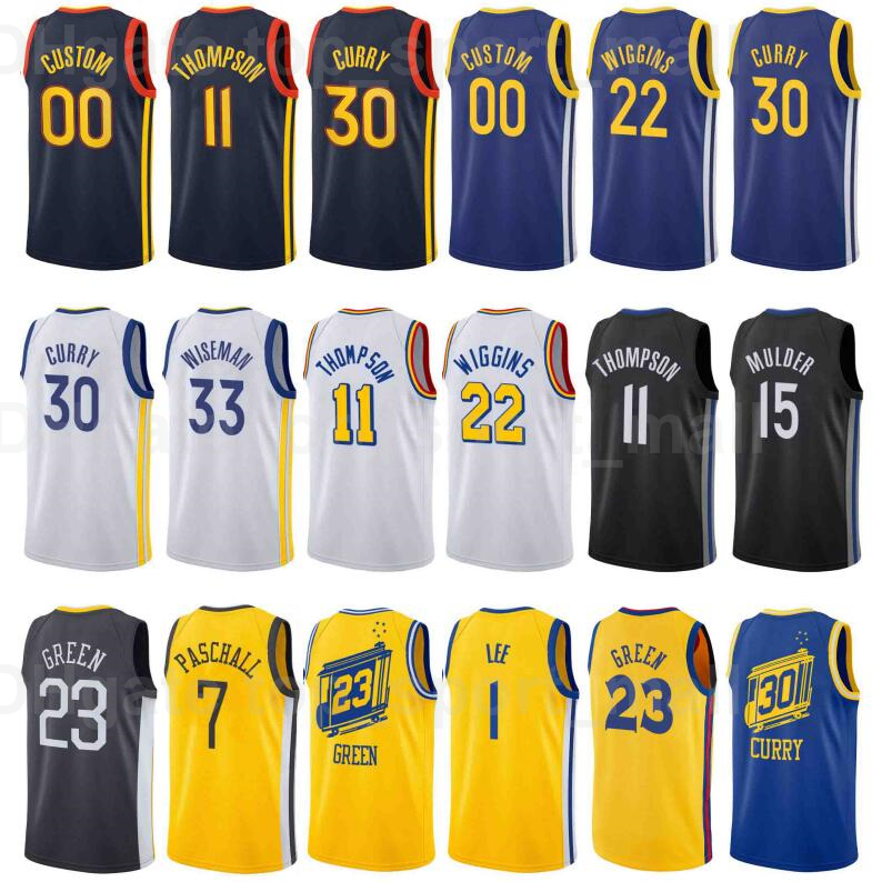 

City Earned Edition Printed Basketball Stephen 30 Curry Jersey Klay 11 Thompson Draymond 23 Green Andrew 22 Wiggins Wiseman 33 Custom Name, Blue