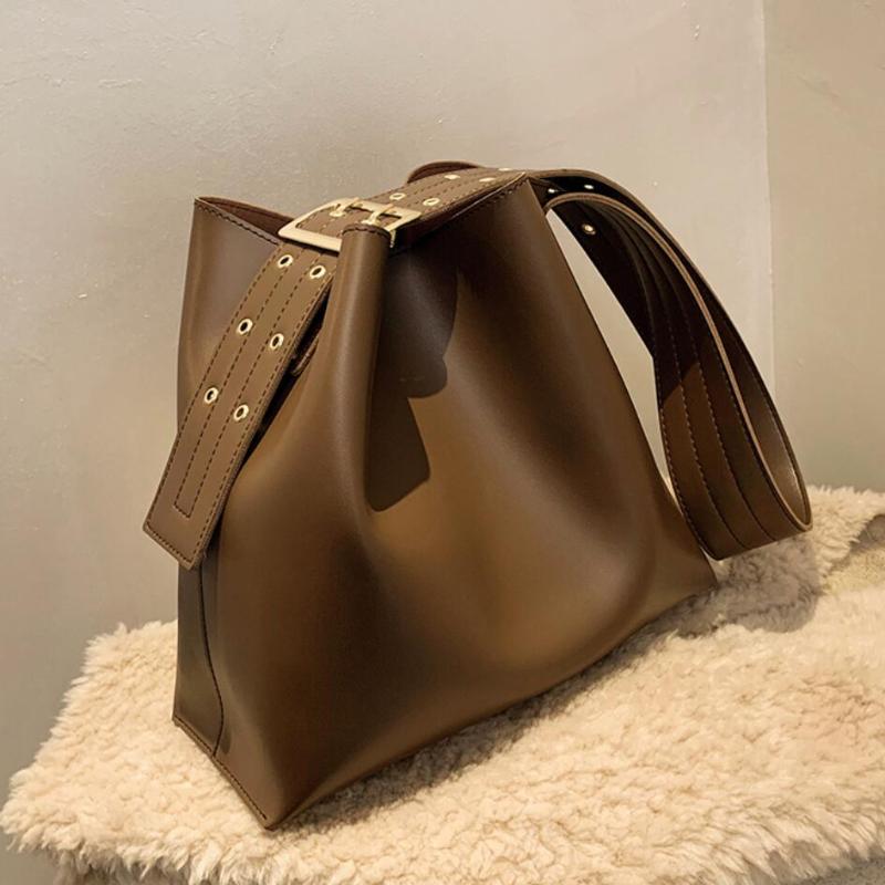 

Vintage Tote Bucket bag 2021 Fashion New High-quality PU Leather Women's Designer Handbag High capacity Casual Shoulder bag, Black