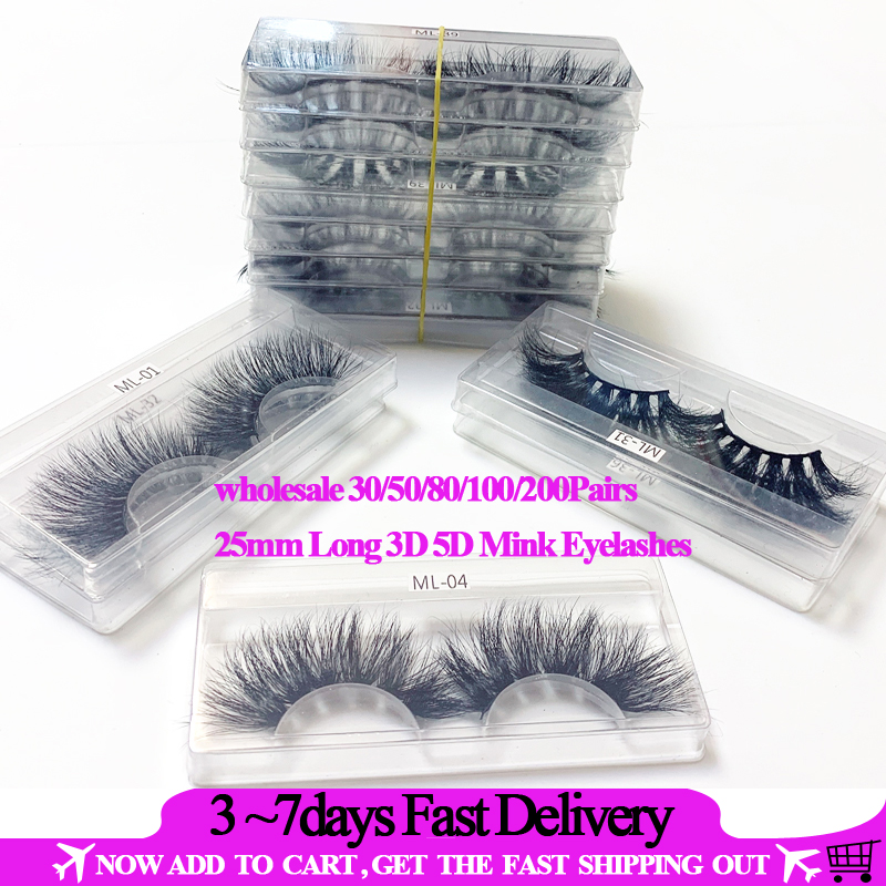 

YioWio Wholesale Maquiagem 25mm Long 3D 5D Mink Eyelashes Makeup Fluffy Cilia Fauc Cils Bulk Mink Lashes 30/50/80/100/200Pairs DHL Free
