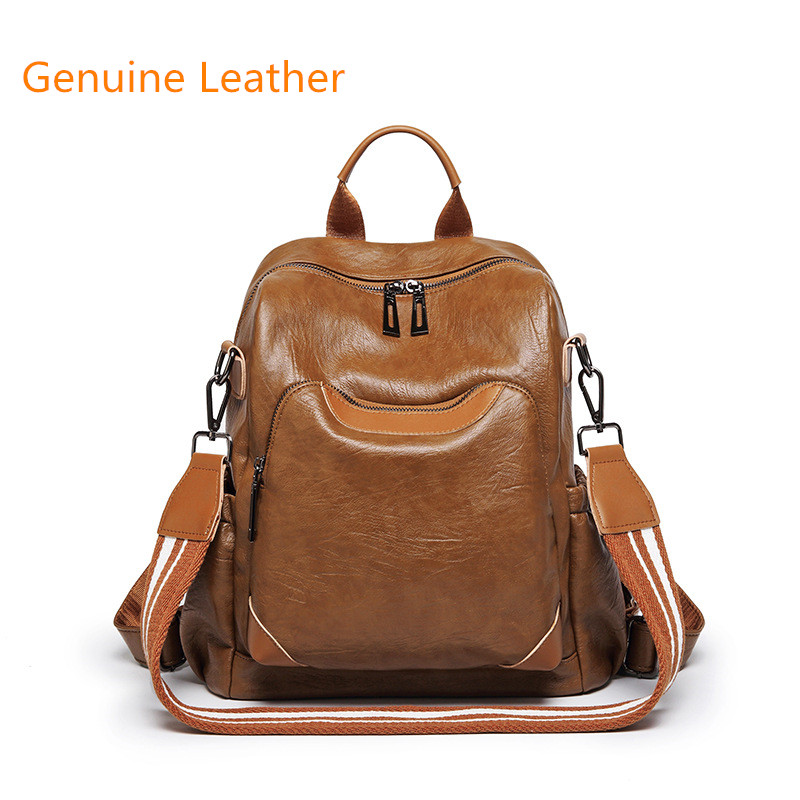 

New Korean Women Female Rucksack Leisure Student School bag Soft Genuine leather Fashion Vintage Female Backpack, 01