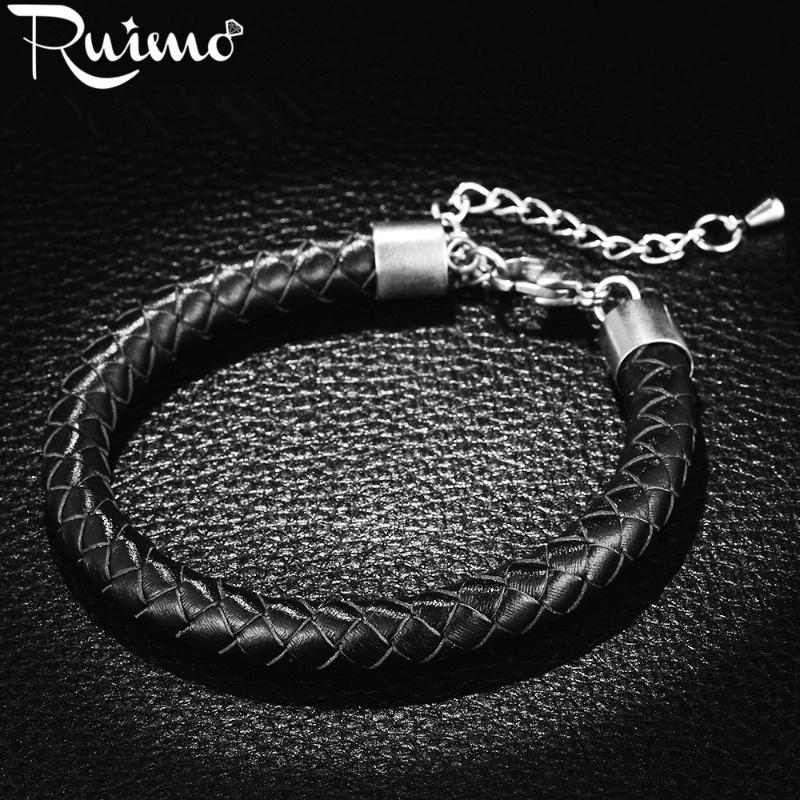 

RUIMO 8mm Genuine Leather Bracelets Large Hole Beads Men Bracelet DIY Jewelry Making With Lobster clasp Extender chain