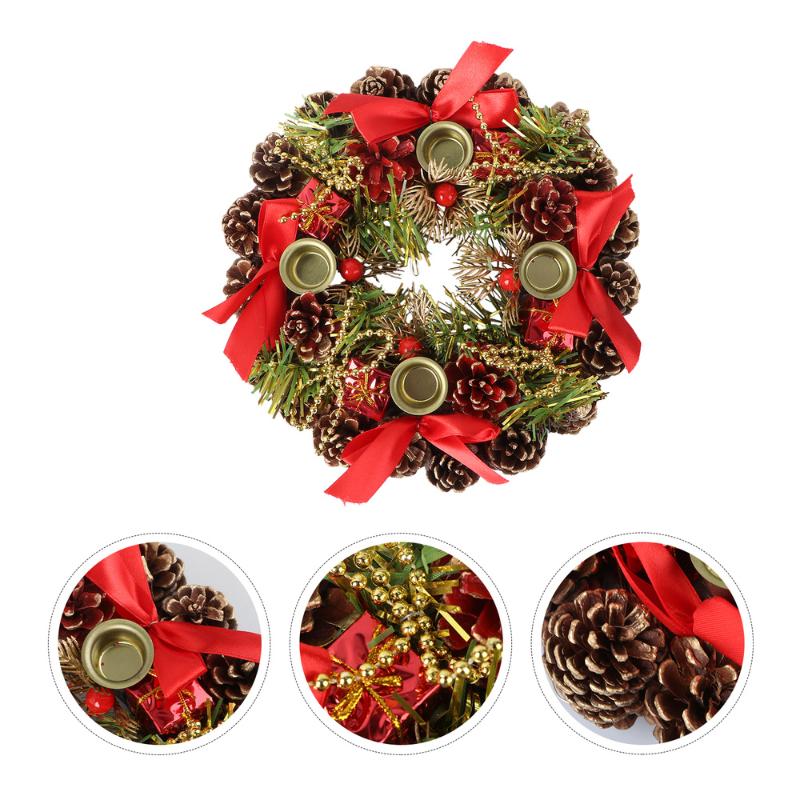 

1pc Christmas Candle Holder Wreath Christmas Decorative Garland Home Adornment, Red