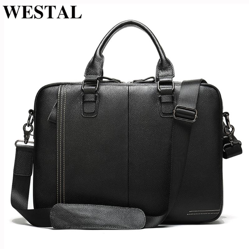 

WESTAL Men's Briefcase Leather Laptop Bag For Documents A4 Bag Men's Leather Briefcase Handbag Business Office For Men, 8122a4black