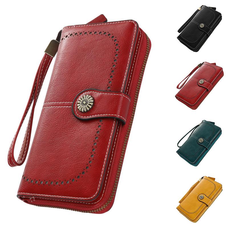 

2021 Woman Leather Wallet Solid Purse For Women Coins Pocket Money Bag Casual Long Lady Practical Holder Wholesale, Black