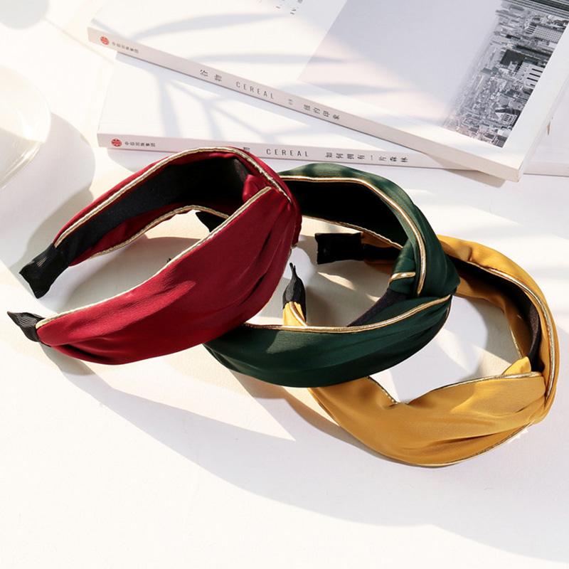 

Solid Chiffon Big Hairbands For Women Fashion Jewelry Cross Knot Width Bands Female Vintage Gold Side Sport Accesorios Mujer