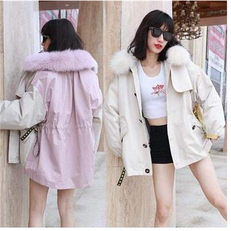 

Real of Women Winter Coat Fox Fur Parka Outwear Hot Coarse Rex Leather Streetwear New Fashion Af33, Black
