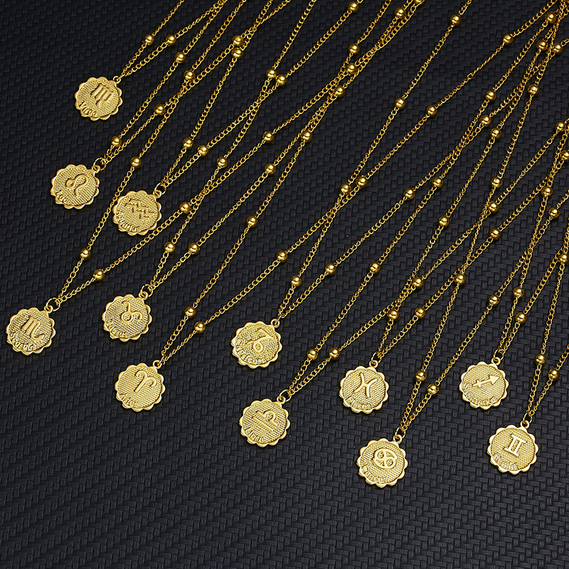 

12 Zodiac Sign Necklaces Gold Round Coin Pendant Constellation Necklace for Women Fashion Jewelry Birthday Gift Dropshipping