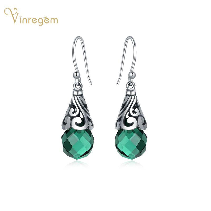 

Dangle & Chandelier Vinregem Vintage 925 Sterling Silver Water Drop Emerald Gemstone Wedding Party Personality Earrings For Women Fine Jewel