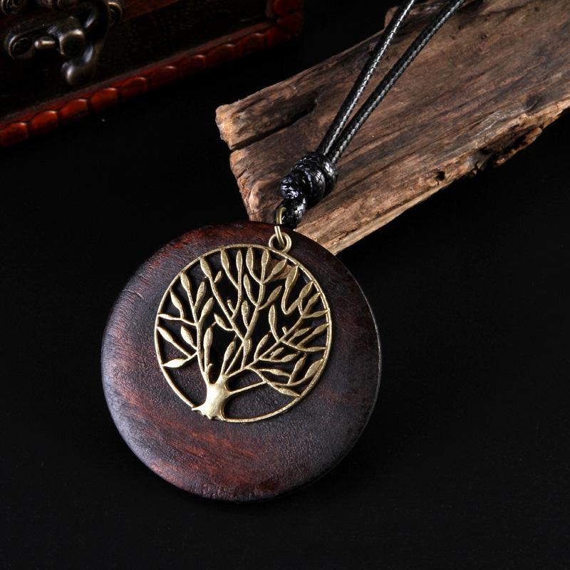 

WEIYU Fashion Exaggerated Alloy Wood Pendant Statement Necklace for Women Leaf Round Wooden Necklace Wholesale Jewelry