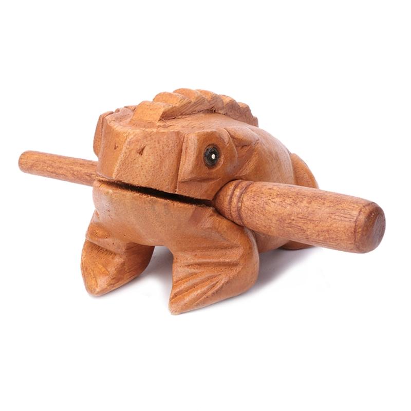 

Thailand Traditional Craft Wooden Lucky Frog with Drum Stick Home Office Decor YH-461479