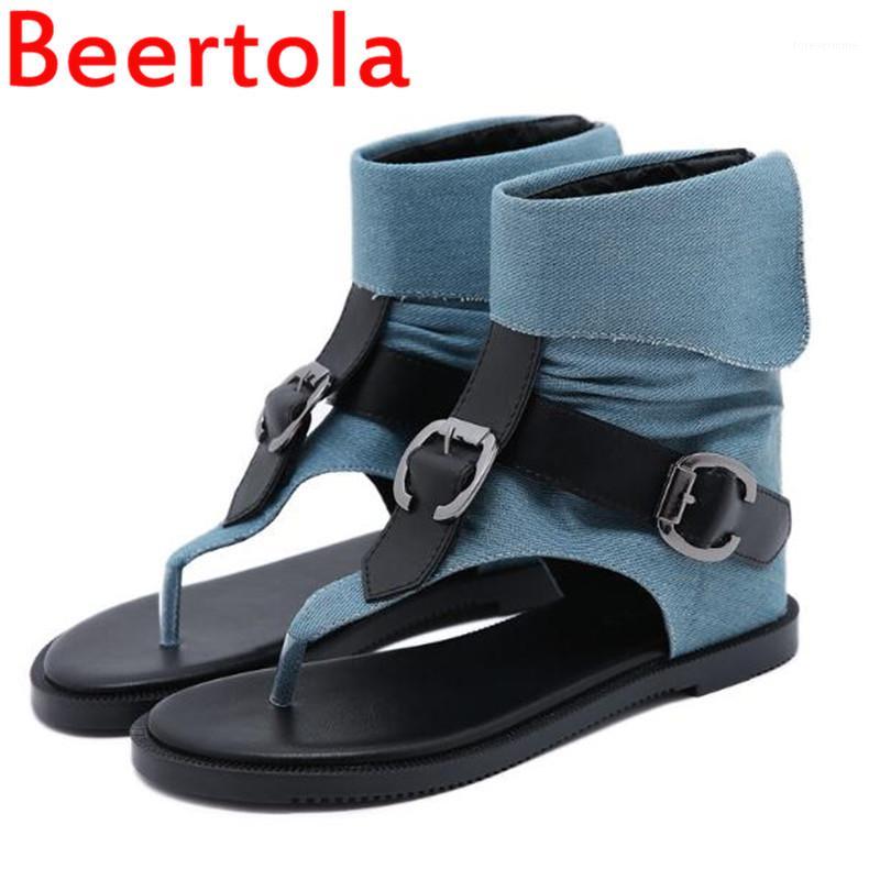 

2020 Roman High-top Women Sandals Shoes Ankle Straps With Clip Toe Retro Denim Sandals Zapatillas Mujer Black Color Summer1, As pics