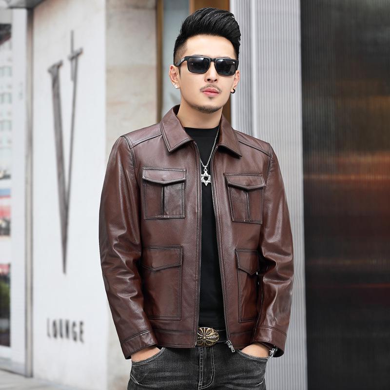 

New Haining leather jacket for men's head layer cow leather jacket, Black