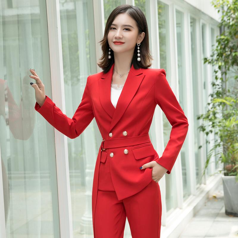 

Temperament high quality fabric women' professional pants suit New Slim Red Lady Blazer Jacket Coat Casual trousers Two-piece, 1 red jacket