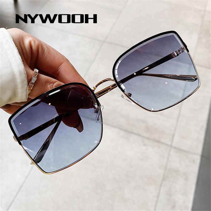 

Sunglasses NYWOOH Vintage Square Women Gradient Oversized Sun Glasses For Men Driving Sunglass Metal Half Frame Eyeglasses UV400