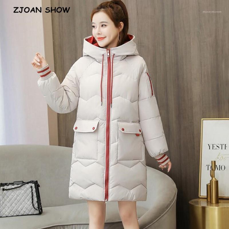 

2020 Autumn Winter Keep Warm Women Long Jackets Quilted Puffer Parkas Loose Hooded Warm Solid Color Leisure Coat blue black1, Ivory