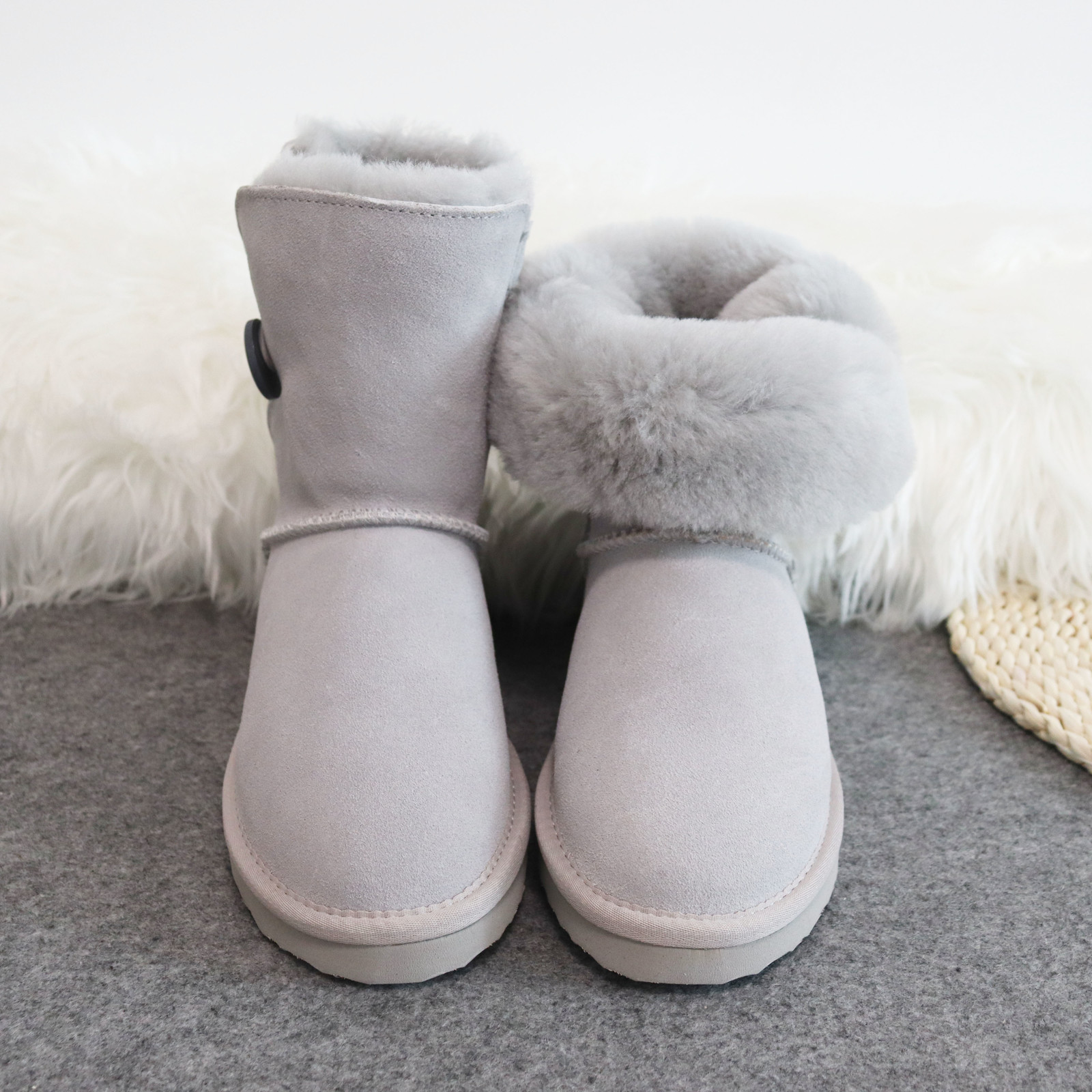

Bonito 2020 natural pele dentro quente inverno couro genuno de neve sapatos femininos botas prova, Light gray