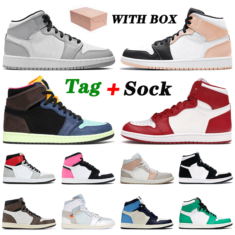 

Jumpman 1 1s Top Quality Basketball Shoes MID Light Smoke Grey High OG Bio Hack Mens Womens TWIST Chicago Sport Sneakers Trainers, D27 mid digital pink 36-45