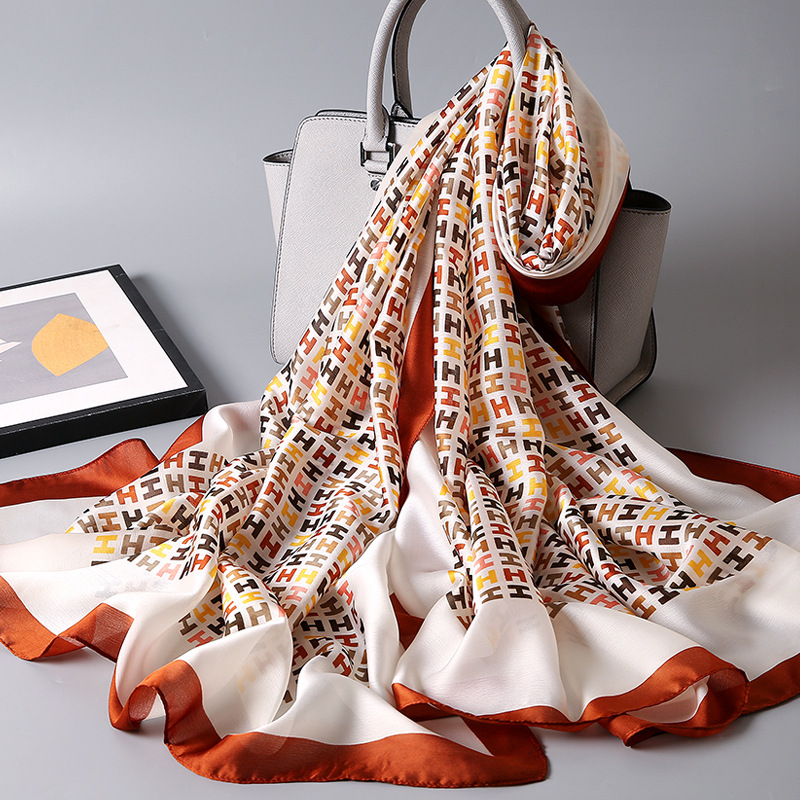 

New Spring Silk Sarongs Women Designer Letter Print Shawl Foulard Femme Summer Beach Cover-ups Long Scarf Ladies Pareo 180*90cm