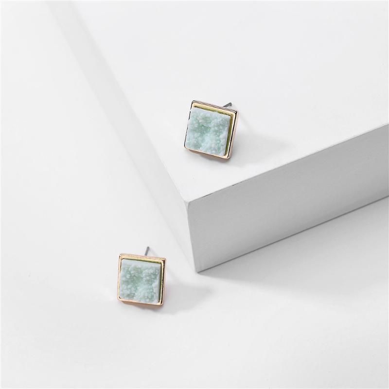 

1.2CM Square Druzy Drusy Stud Earrings Mini Resin Round Stud Fashion Designer Jewelry Gold1