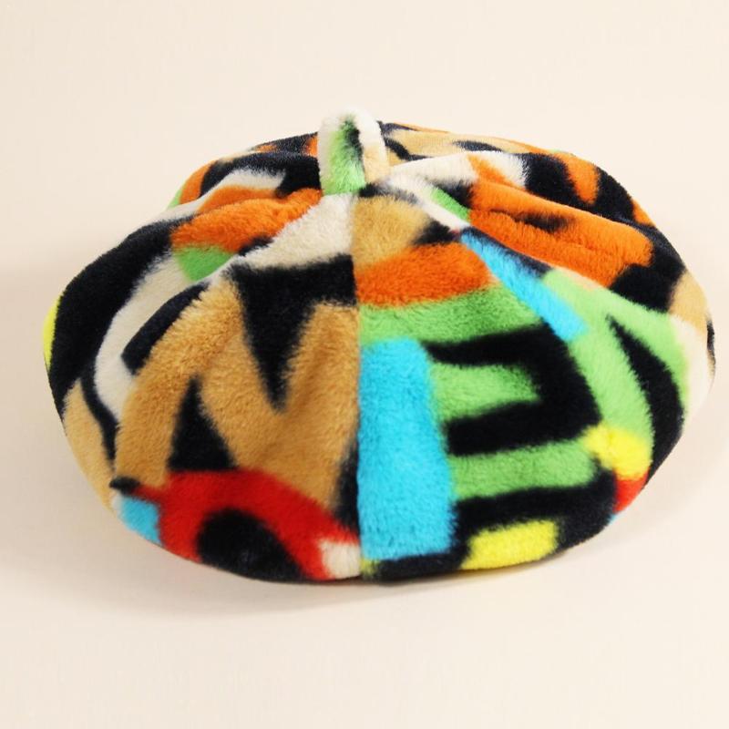 

2021 Autumn Winter Graffiti Print Warm Cotton Octagonal and Berets Painter Cap Hat Hats Beanie Girl For Women G9U5, Black