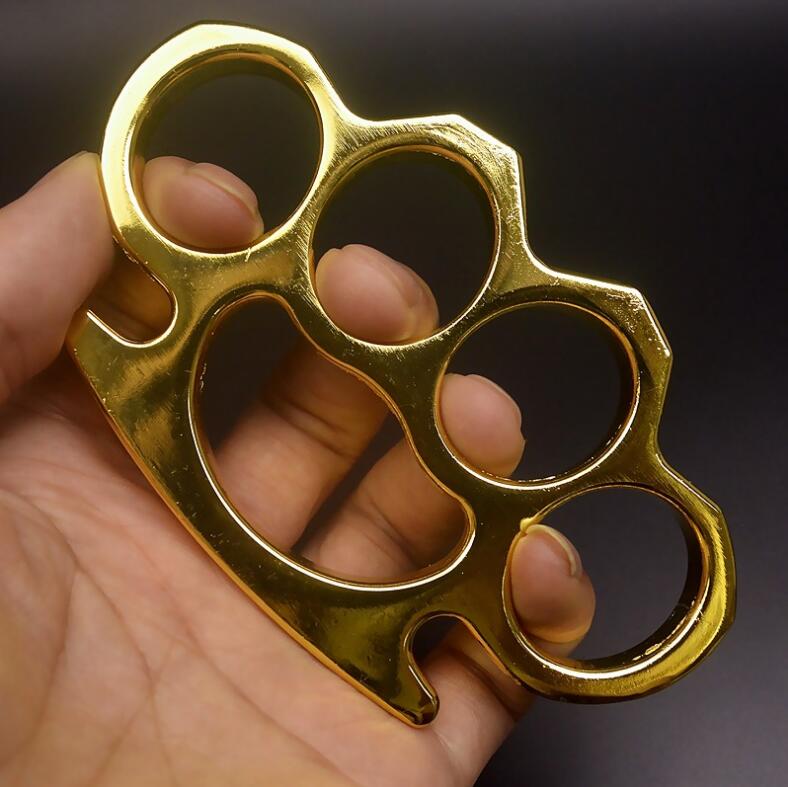 2021NEW Iron GILDED THICK STEEL BRASS KNUCKLE DUSTER Aluminum alloy finger tiger four-finger self-defense ring clasp fist ring-image-647322192