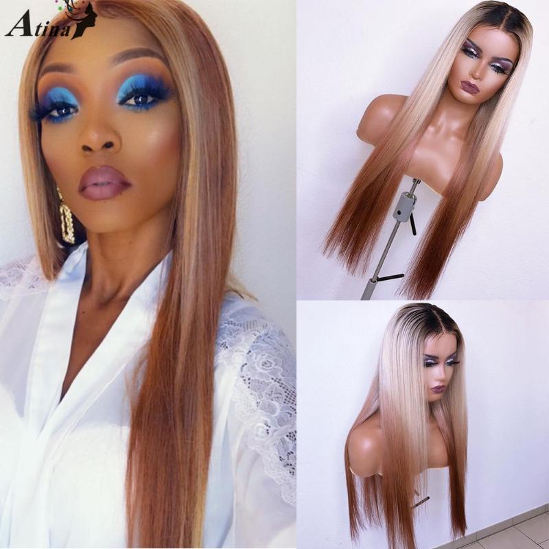 

Atina 613 Color Pink Remy Brazilian Straight Lace Front Human Hair Wig Ombre Frontal Wigs for Black Women Pre Plucked Closure, As pic