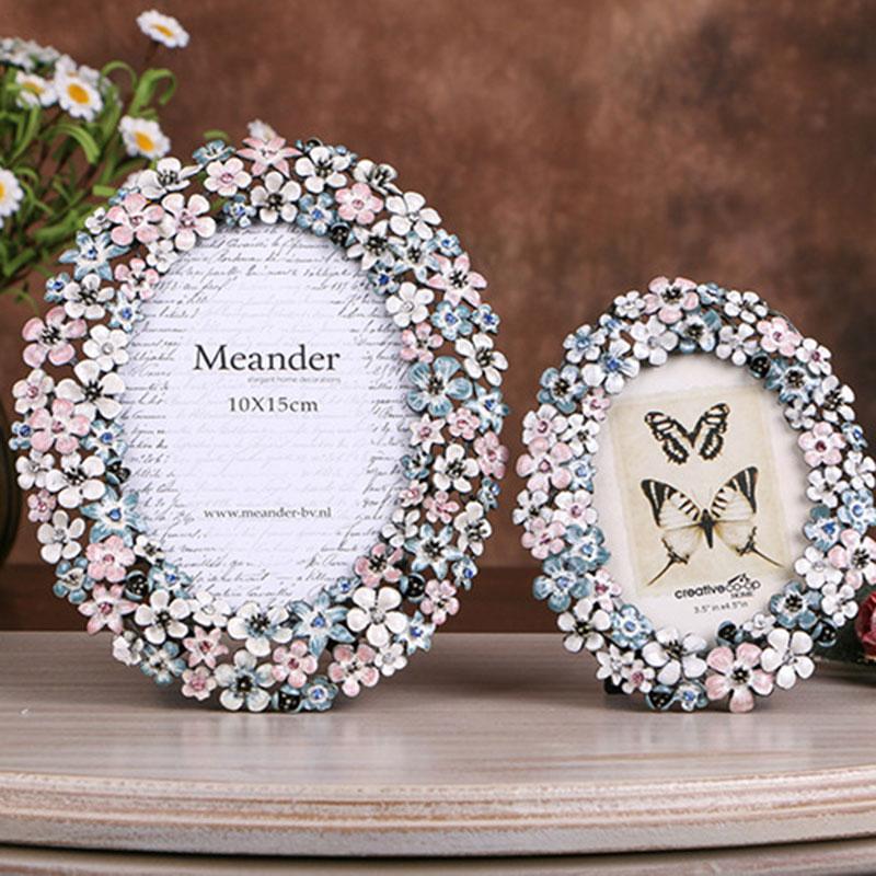 

1PCS European Pastoral Enamel Metal Wreath Photo Frame Creative Home Decoration Photo Frame Ornaments Living Room Wall Hanging