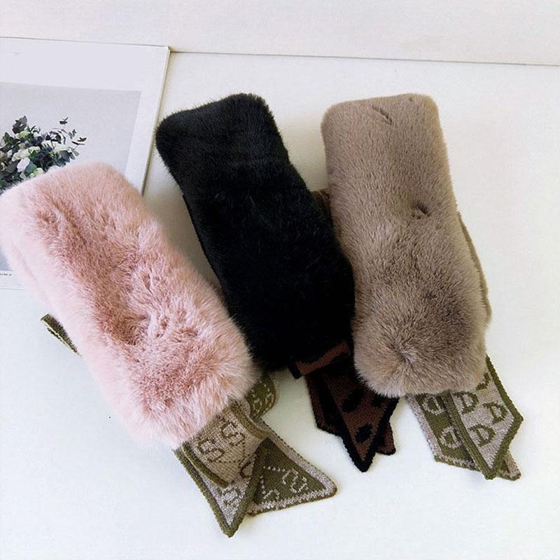 

Plush Scarf Geometric Patterns Long Skinny Knitting Female Faux Fur Neck Warmer Neck Collar Scarves Crochet Knitted Scarves