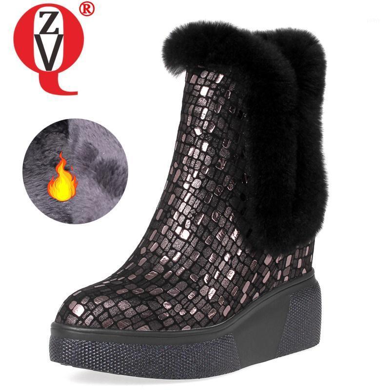 

ZVQ winter new fashion snow boots outside high heels platform round toe genuine leather women shoes drop shipping size 32-401, Black
