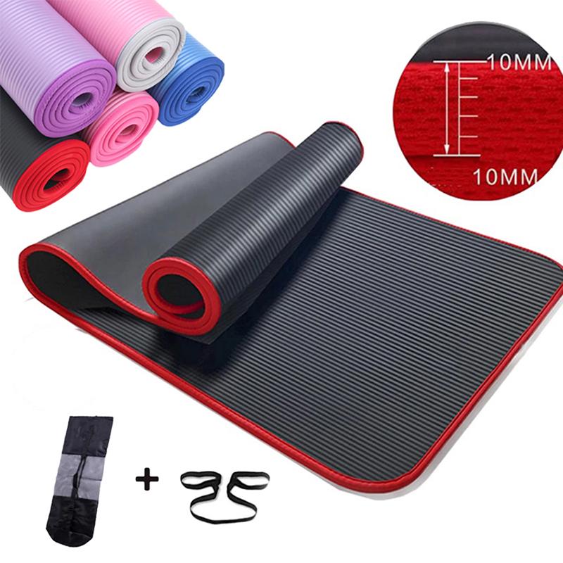 

8 10MM Extra Thick 183cmX61cm High Quality NRB Non-slip Yoga Mats For Fitness Tasteless Pilates Gym Exercise Pads with Bandages, Red