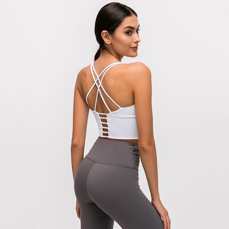 

yoga sports bra women's backless activewear fitness bra small suspenders thin shoulder straps cross back gym underwear, Black
