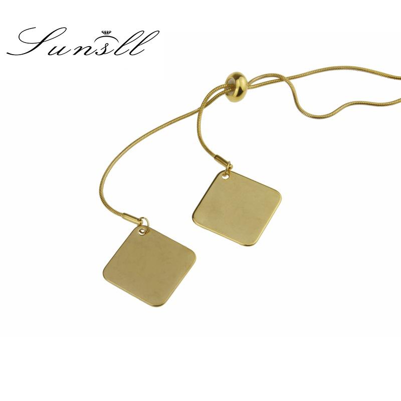 

SUNSLL New Gold stainless steel square paragraph adjustable long necklace ladies boho style fashion pendant necklace