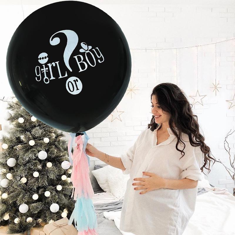 

1Pc Large 36inch Black Latex Balloon Boy or Girl Gender Reveal Baby Shower Pink Blue Confetti for Kids Birthday Baptism Decor