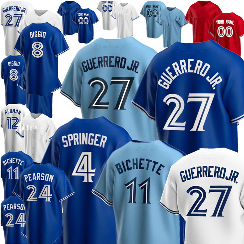 

27 Vladimir Guerrero Jr. Jersey 11 Bo Bichette 4 George Springer Custom Baseball Jerseys Nate Pearson Cavan Biggio Randal Grichuk Joe Carter Roberto Alomar Stroman, Cool base men langniao