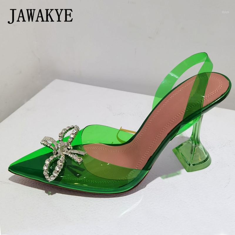 

Rhinestone Bowties Women Sandals Sexy Jelly Pvc Runway Party Shoes Designer Pointy Toe Strange Heel Celebrity Slingback Pumps1, Bowknot rose red