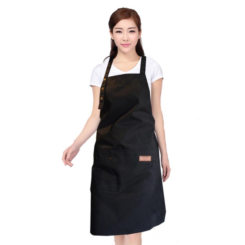 

Pure Cotton Aprons Simple Pure Color Waterproof Adjustable Apron Cafe Barbecue Shop Hairdressing Kitchen Pinafore For Men Women