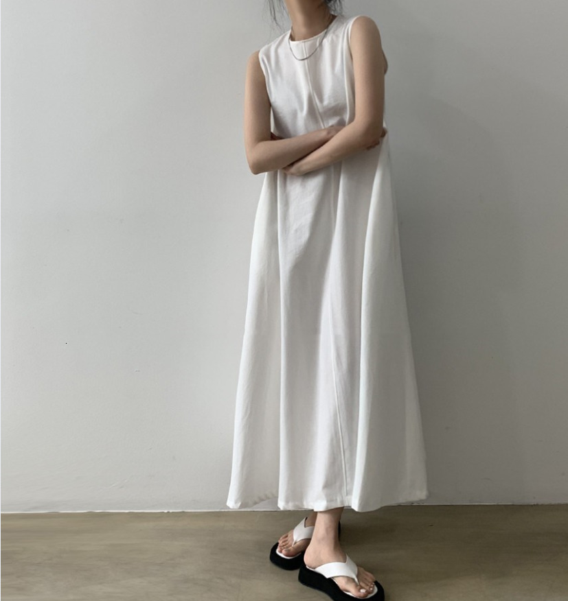 

2021 New Maxi Long Fashion Women Summer Sun Casual Loose Sleeveless Party Vestidos Mujer Over Size M4ps, White