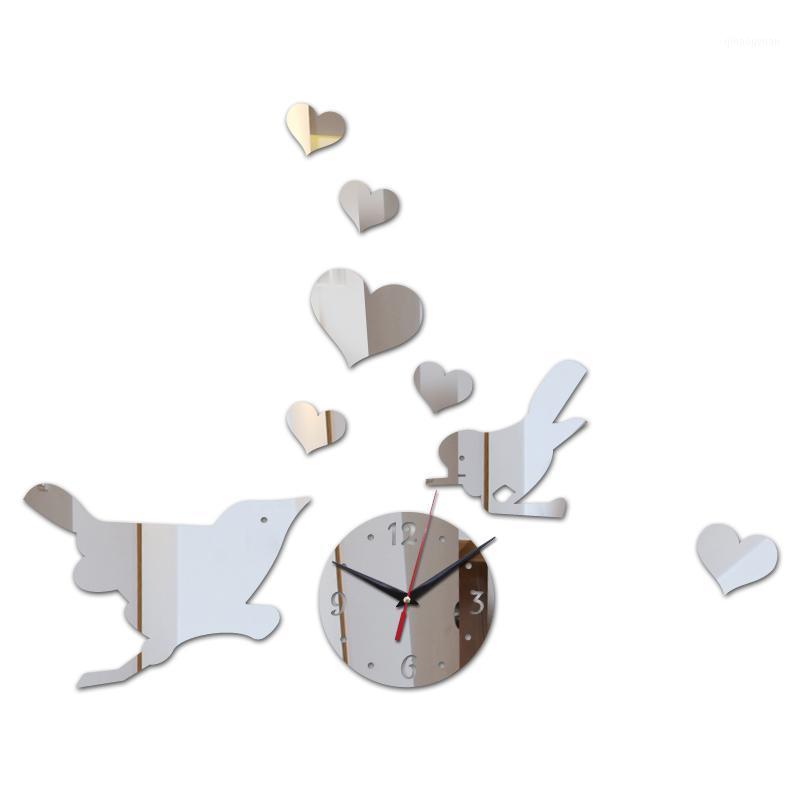 

New design hearts and birds decor home wall stickers mirror acrylic diy wall clocks multi-piece set europe style clock1