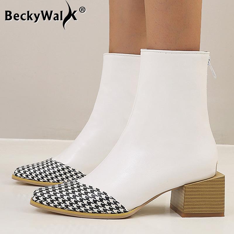 

Women Boots Back Zipper Ankle For 2020 Fashion Chunky Square Heels Winter Shoes Woman 45 WSH3692, Black