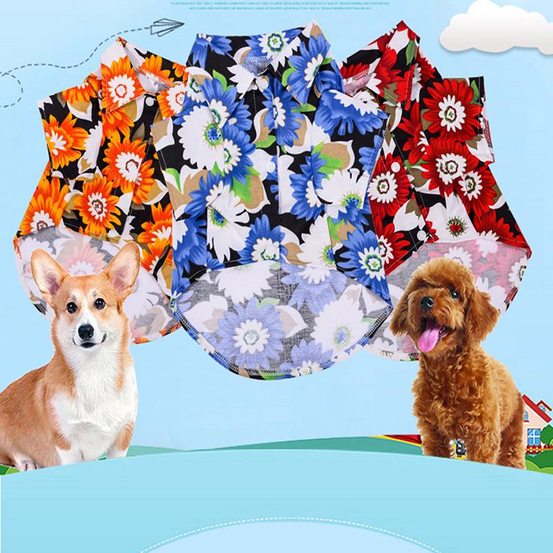 

Pet Colorful Summer Hawaii Style Costume Cool Breathable Chiffon Short Sleeve Printed Shirt For Dogs Soft Cute Dog Clothes, As show