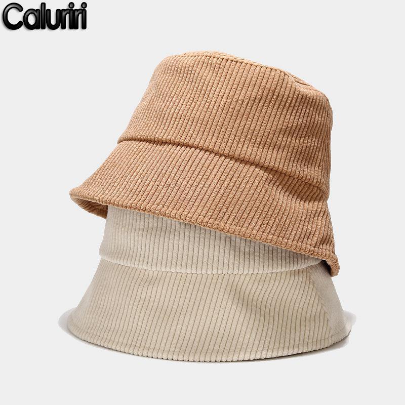 

Winter Autumn Lady New Warm Plain Streetwear Travel Sun Cap Big Wide Visor Vintage Flat Top Corduroy Bucket Hat For Women ZZ-2871, White