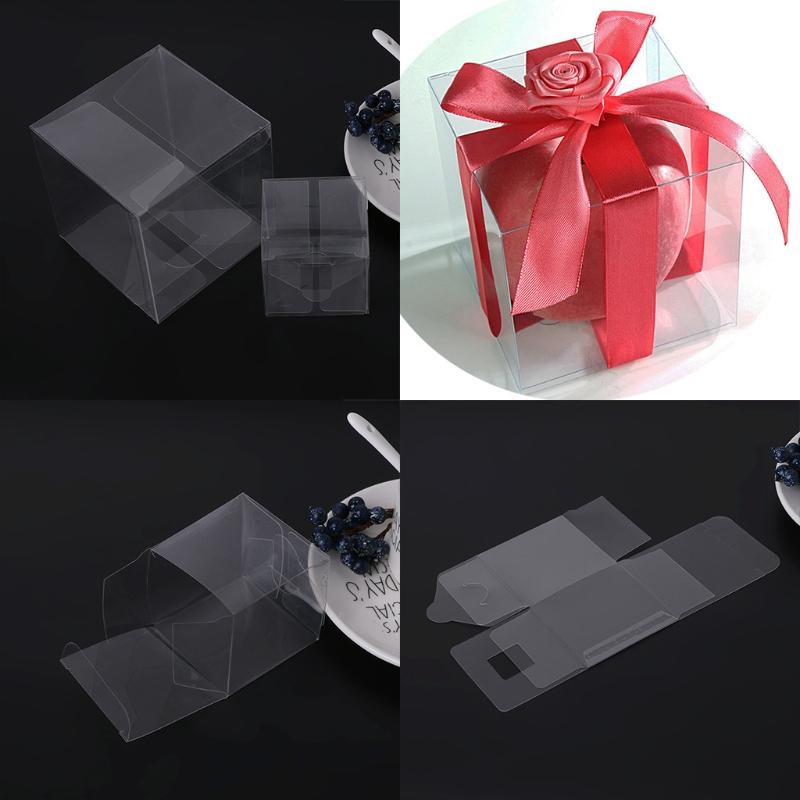 

10Pcs Transparent PVC Plastic Cube Cake Wedding Favor Gift Candy Boxes Party Bag