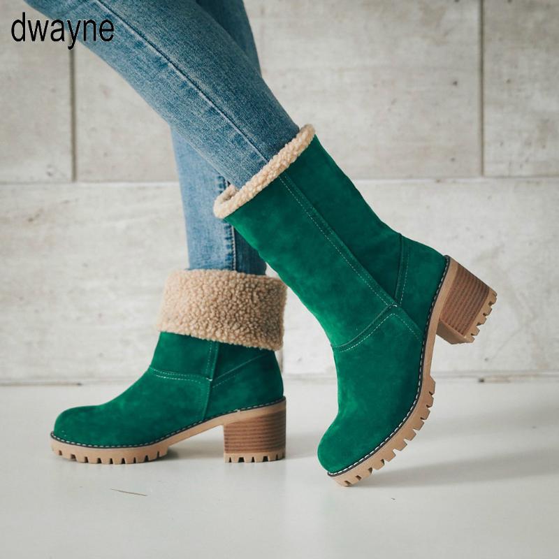 

Women Boots Female Winter Shoes Woman Fur Warm Snow Boots Fashion Square High Heels Ankle Black Green fgb678, Beige